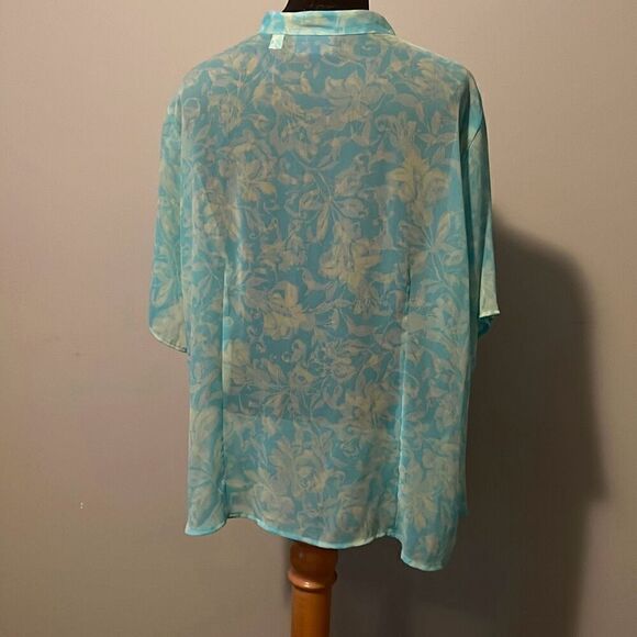 J.H. Collections Womens Floral Short Sleeve Button Front Blouse - Picture 4 of 6